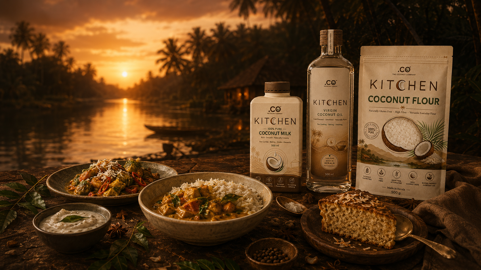 Kerala backwaters with .CO kitchen products and shared dishes